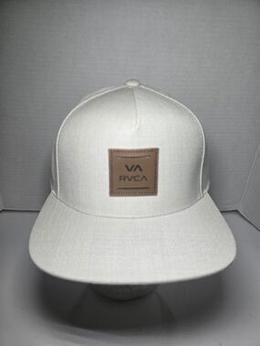 RVCA White Snapback Hat with Tan Leather Patch